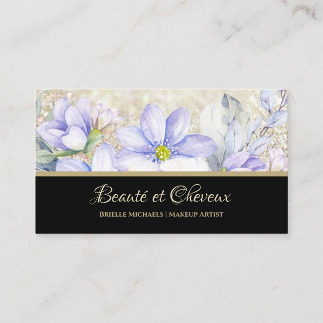 Lavendel Blommig Makeup Artist Visitkort (Framsida)