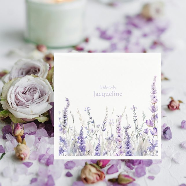 Lavendel Blommig Personlig Namn Bröllopsdusch Pappersservett (Skapare uppladdad)