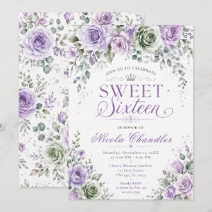 Lavendel Blommig Sweet Sixteen Inbjudningar