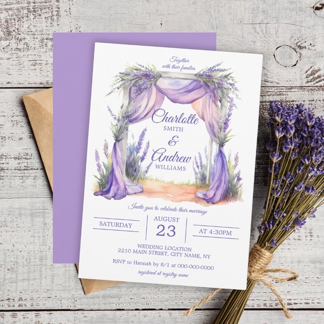 Lavendel Blommig Valvbåge Bröllop Inbjudningar (Lavender Floral Arch Wedding Invitation
)