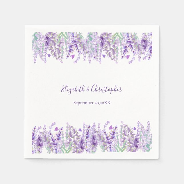 Lavendel Blommor Botanisk Grönska Bröllop Pappersservett (Framsidan)