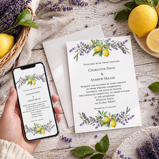 Lavendel blommor citroner bröllop  inbjudningar (Skapare uppladdad)