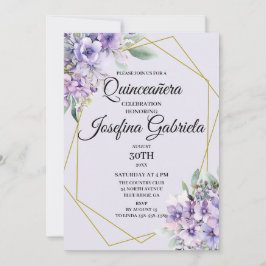 Lavendel blomsterlig Quinceañera Inbjudan