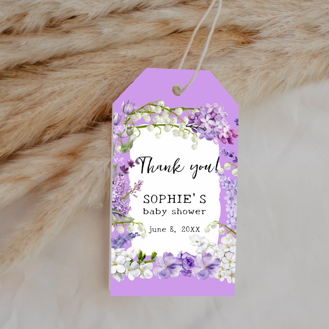 Lavendel Boho Akvarell Blommor Bebis Shower Presentetikett (Skapare uppladdad)