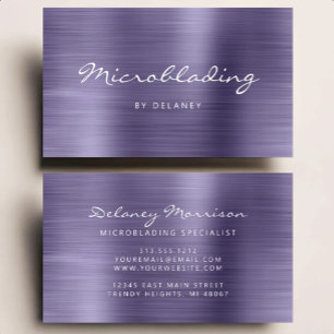 Lavendel Borstat Metall Script Microblading Visitkort