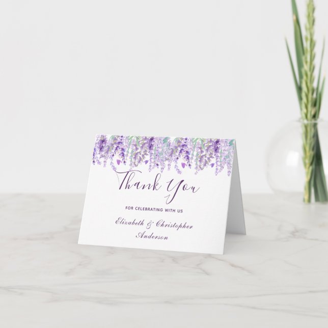 Lavendel botanisk akvarell bröllop tack  kort (Framsida)