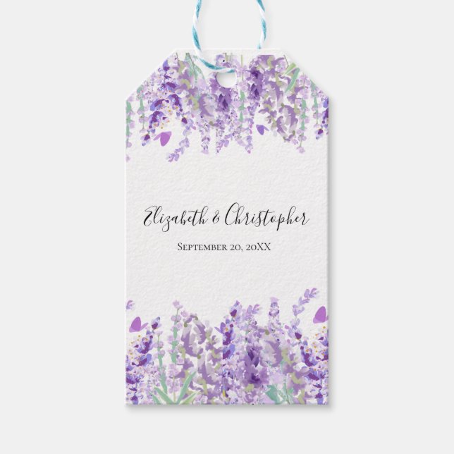 Lavendel Botanisk Blommig Lila Grön Bröllop Presentetikett (Framsidan)