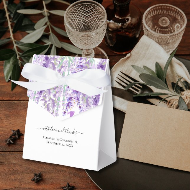 Lavendel Botanisk Grönska Lila Grön Bröllop  Presentaskar (Lavender Botanical Green Purple Flowers Floral Wedding Favor Boxes- Personalized)