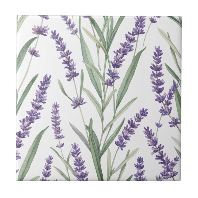 Lavendel Botaniskt Mönster Kakelplatta (Framsidan)