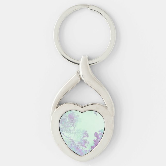 Lavendel Bredbladig Dimma Twisted Heart Silverfärgad Nyckelring (Framsidan)