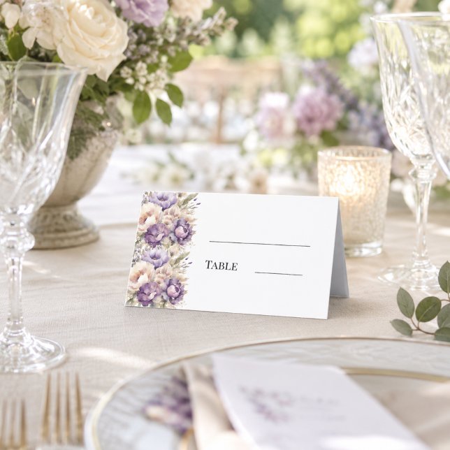 Lavendel champagne blommande bröllop placeringskort (Skapare uppladdad)