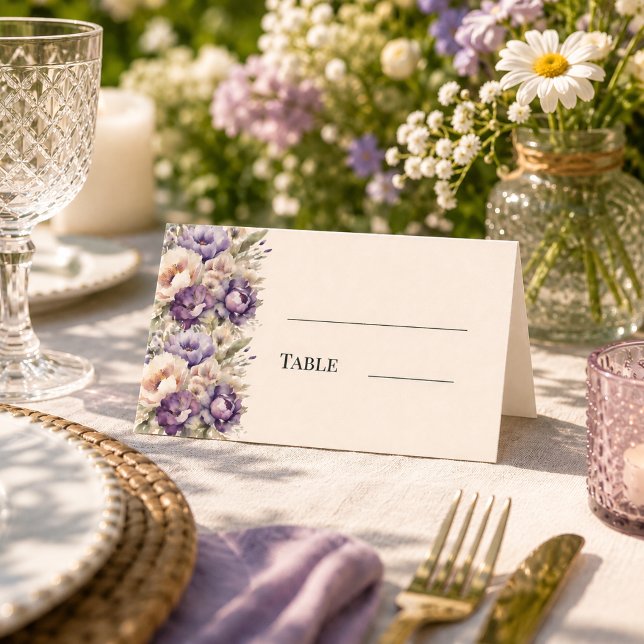 Lavendel champagne blomsterlig vigsel placeringskort (Skapare uppladdad)