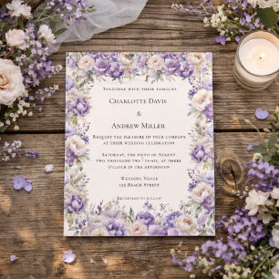 Lavendel champagne kräm blommig bröllopsinbjudan