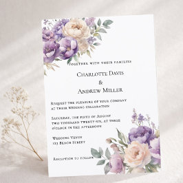 Lavendel champagne kräm floral bröllop inbjudningar