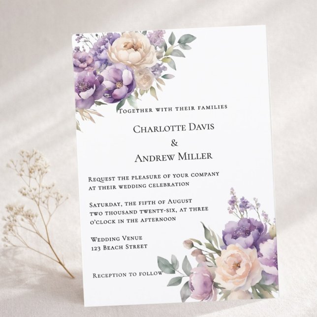 Lavendel champagne kräm floral bröllop inbjudningar (Skapare uppladdad)