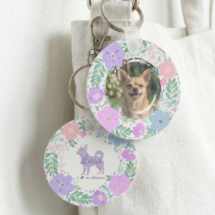 Lavendel Chihuahua Siluett Anpassat Namn & Foto Nyckelring