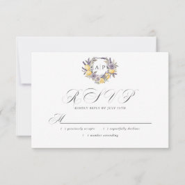 Lavendel Citron Monogram Blommig Vapen Bröllop OSA Kort