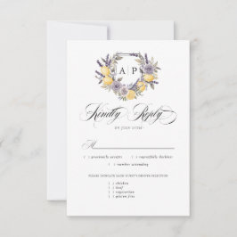 Lavendel Citron Monogram Blommig Vapen Måltidsalte OSA Kort
