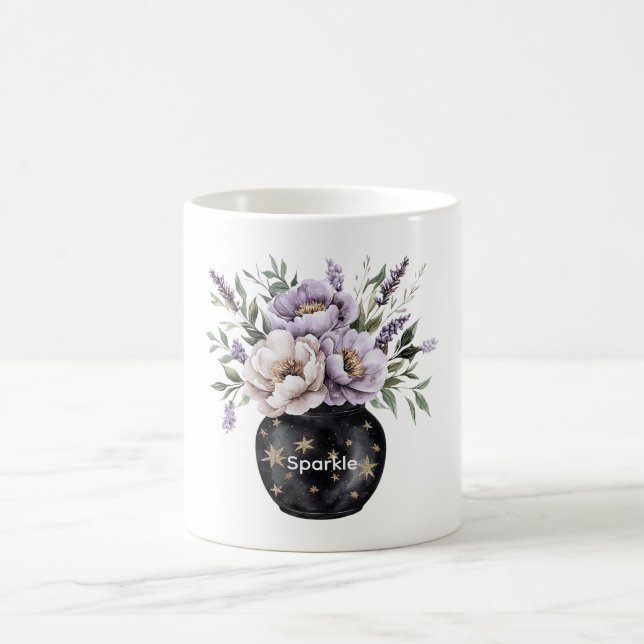 Lavendel Crème Blommor Guld Glitter Stjärnor Vas Kaffemugg (Center)