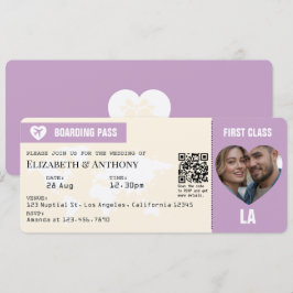 Lavendel & Crème Boarding Pass Bröllopsinbjudan Inbjudningar