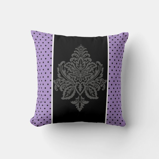 Lavendel, damask & svarta prickar  kudde (Framsida)