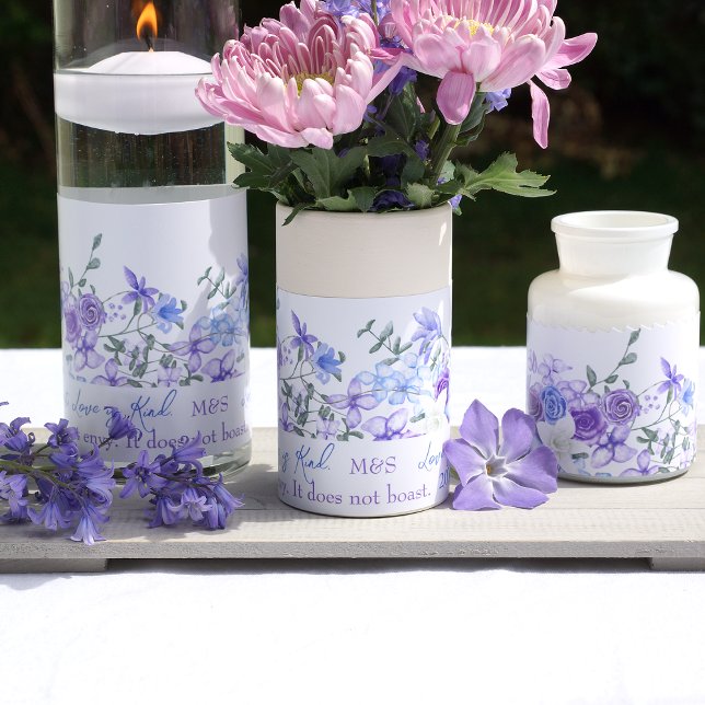 Lavendel, Damblå Mittpunktsomslags Etiketter Poster (lavender and light blue roses wedding reception centerpiece wrap sign label for flower vase)