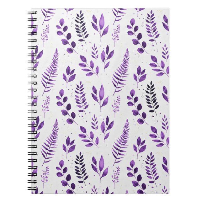 Lavendel Dimma Akvarell Ormbunkar och Botaniska bl Anteckningsbok (Framsidan)