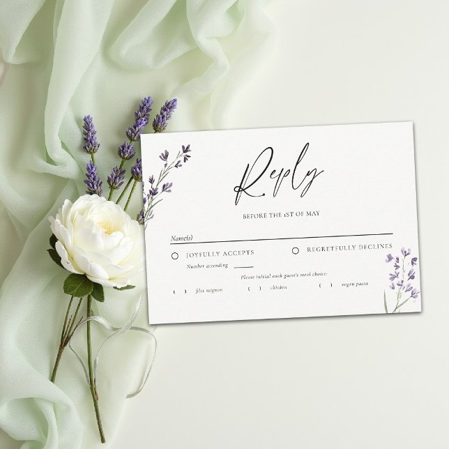 Lavendel Diskret Akvarell Elegant Middag Bröllop OSA Kort (lavender wedding invitation suite meal rsvp card template delicate watercolor modern elegant romance)