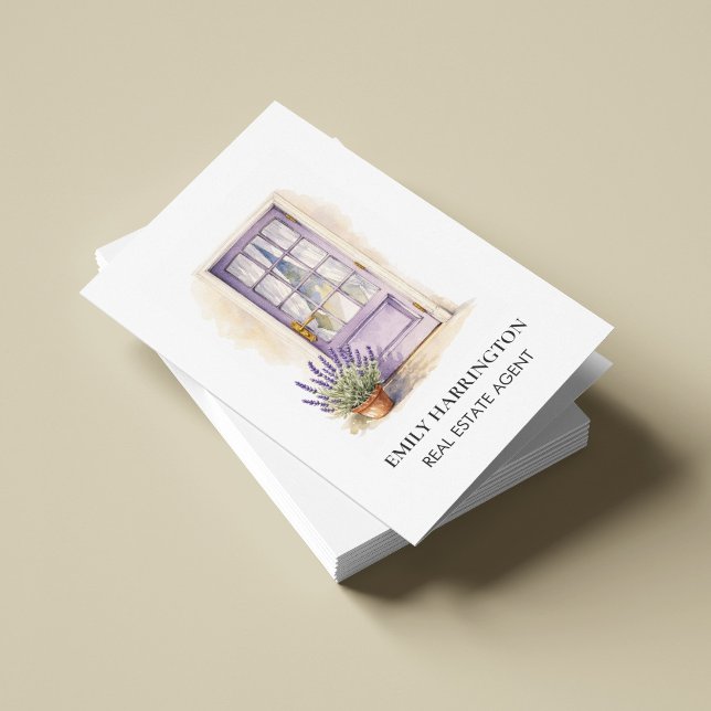 Lavendel Dörr Vattenfärg QR-kod Fastighetsmäklare Visitkort (Skapare uppladdad)