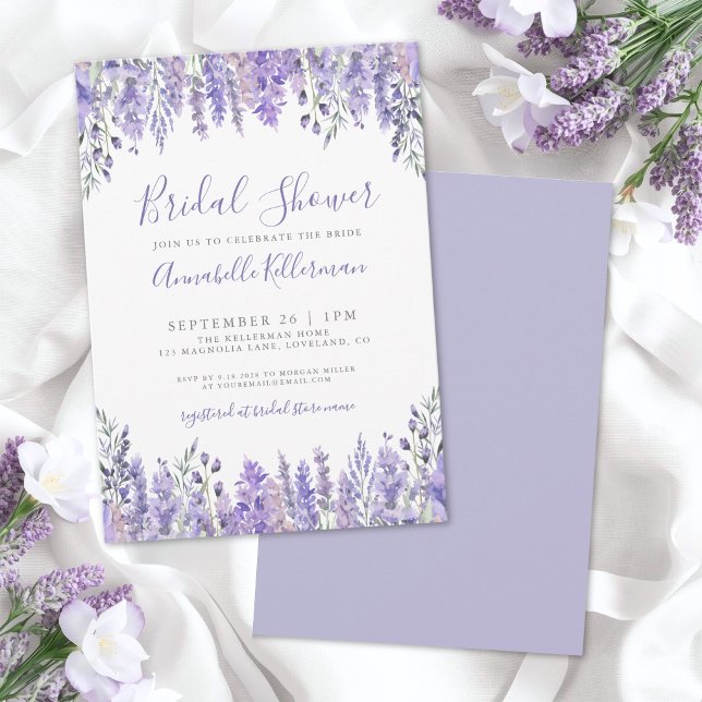 Lavendel Elegant Akvarell Blommig Bröllopsdusch Inbjudningar (Lavender Elegant Watercolor Floral Bridal Shower Invitation)
