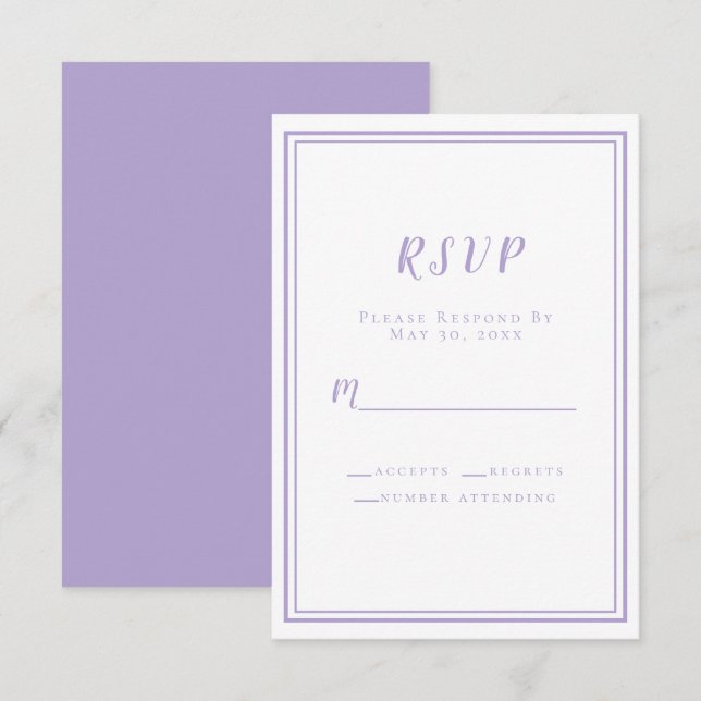 Lavendel Elegant Minimalistisk Bröllop  OSA Kort (Fram/baksida)