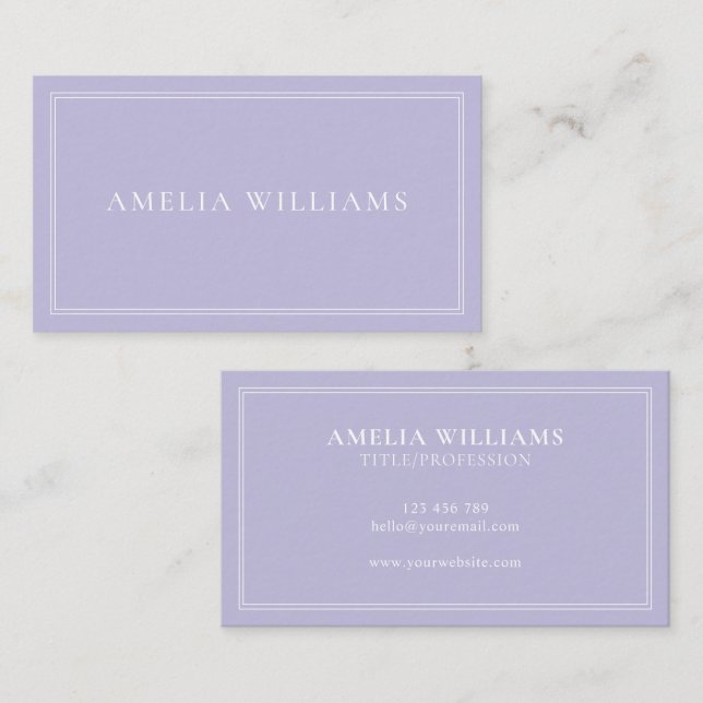 Lavendel Elegant Minimalistisk Professionell Visitkort (Fram/baksida)