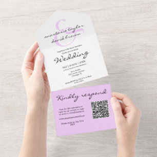 Lavendel Et-tecken QR-kod Allt-i-ett-inbjudan