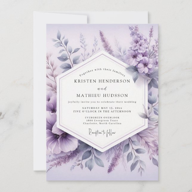 Lavendel Eterisk Bröllopsblomning Inbjudningar (Framsida)