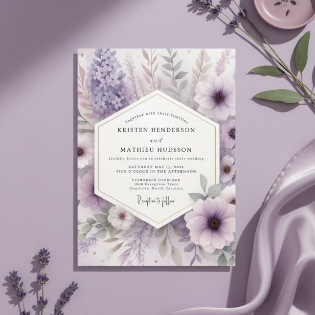 Lavendel Etterliknande Blommig Bröllop Inbjudningar (Skapare uppladdad)