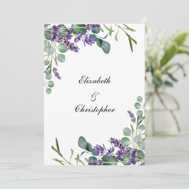 Lavendel Eucalyptus Bröllop Huvudbord Kort (Stående Fram)