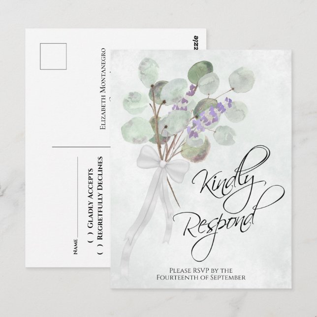 Lavendel Eucalyptus Vänligen svara bröllops-svar Vykort (Fram/baksida)