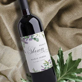Lavendel Eukalyptus Bladrik Bröllopsfest Vinflaska Etikett