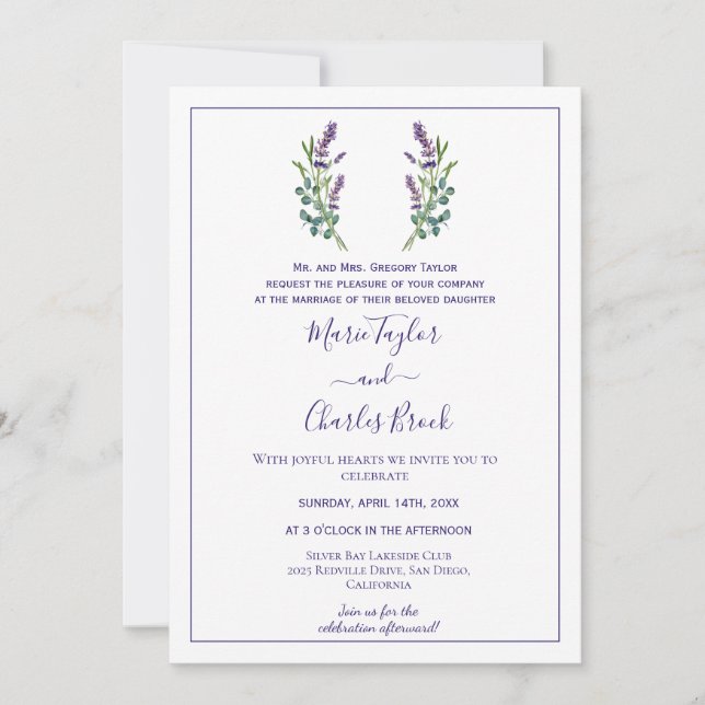 Lavendel Eukalyptus Bröllopsinbjudan Inbjudningar (Framsida)