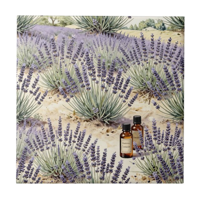 Lavendel Fält Essential Olja Akvarell Mönster Kakelplatta (Framsidan)