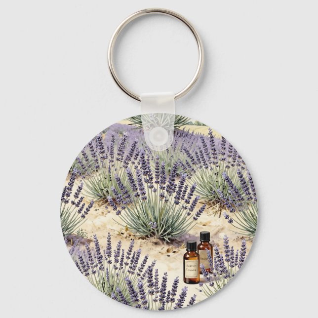 Lavendel Fält Essential Olja Akvarell Mönster Nyckelring (Framsida)