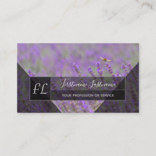 Lavendel fält humla grå trianglar monogram b visitkort