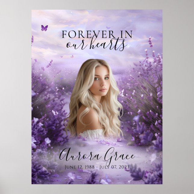 Lavendel fält minnesvägg välkomstskylt poster (Framsidan)