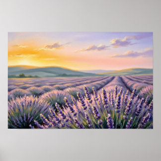 Lavendel fält solnedgång fint konsttryck – poster