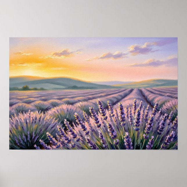 Lavendel fält solnedgång fint konsttryck –  poster (Framsidan)