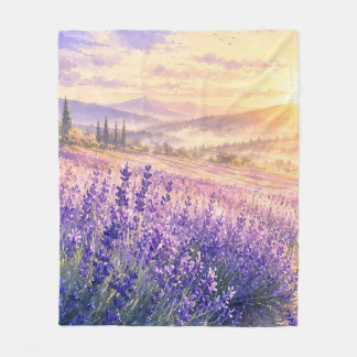 Lavendel fält solnedgång landskap fleece filt