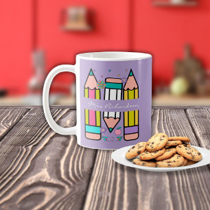 Lavendel Färgglad lärarens namnpenna tecknad serie Kaffemugg