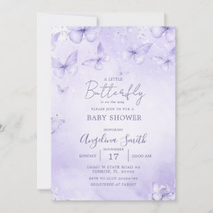 Lavendel Fjäril Baby Shower Inbjudan Tjej