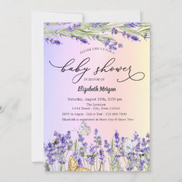 Lavendel fjäril baby shower inbjudningar