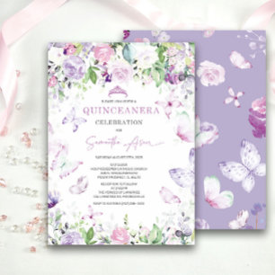 Lavendel Fjäril Tematisk Quinceanera Inbjudningar
